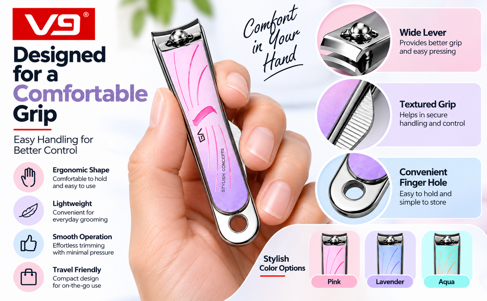 Stainless Steel Nail Cutter with Stylish Printed Handle | Compact Nail Clipper for Everyday Grooming - VT861-1 - Image 2