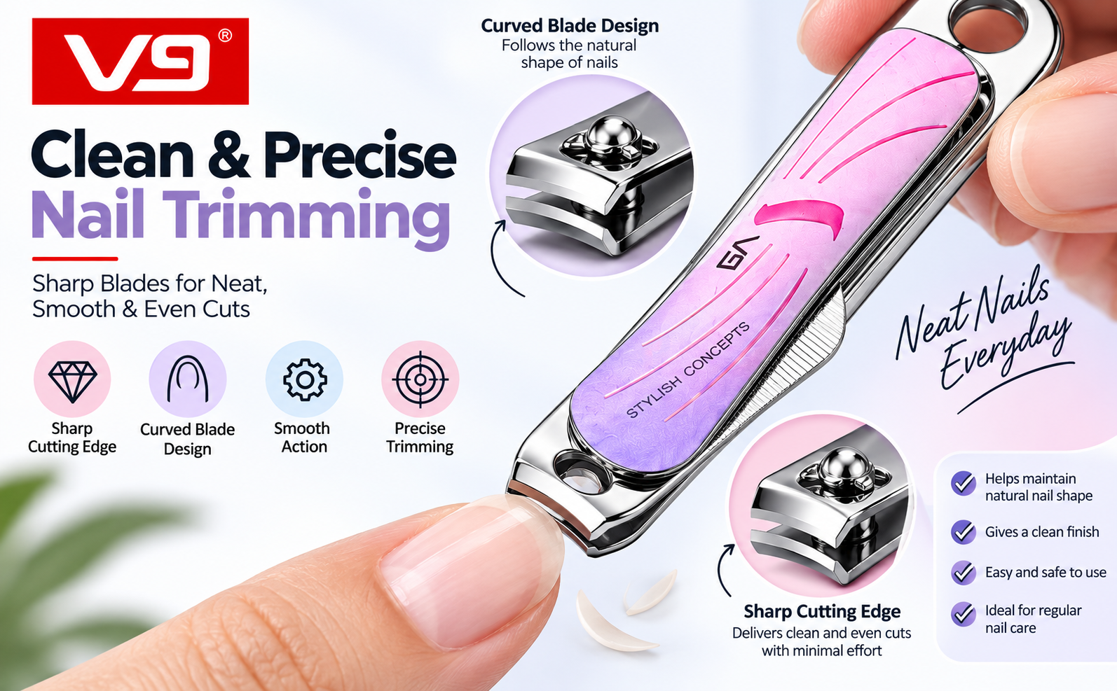 Stainless Steel Nail Cutter with Stylish Printed Handle | Compact Nail Clipper for Everyday Grooming - VT861-1 - Image 3