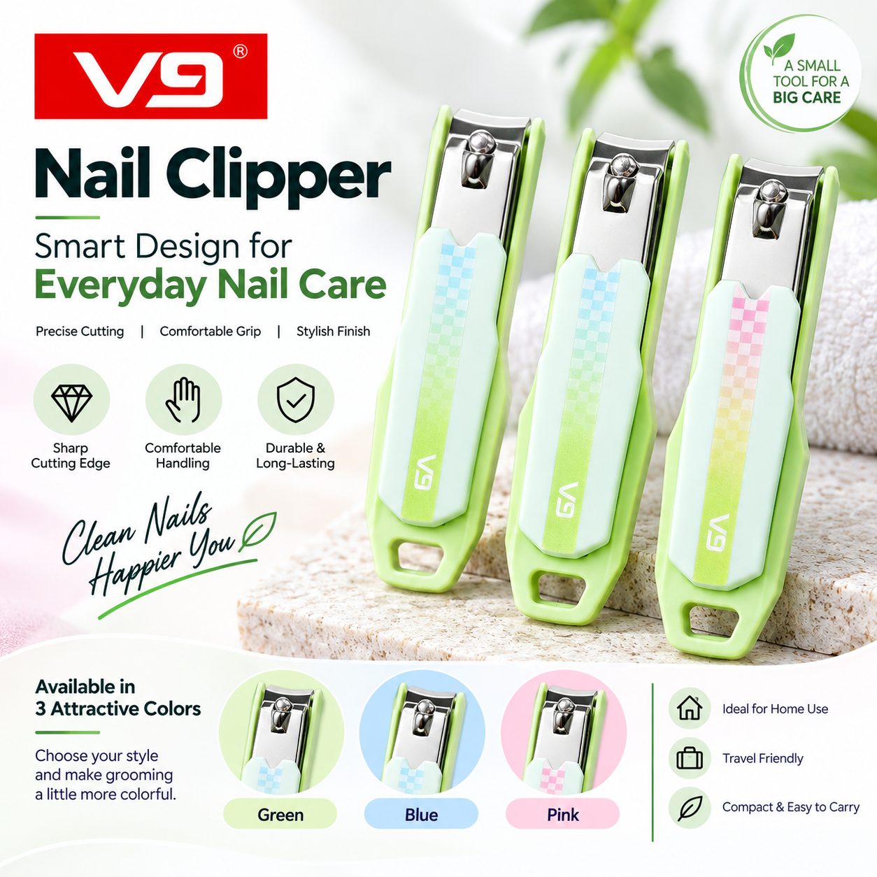 V9 Nail Clipper with Comfortable Grip & Protective Body | Stylish Nail Cutter for Everyday Nail Care - Image 1