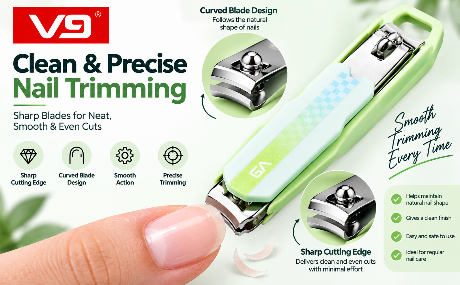 V9 Nail Clipper with Comfortable Grip & Protective Body | Stylish Nail Cutter for Everyday Nail Care - V844 - Image 3
