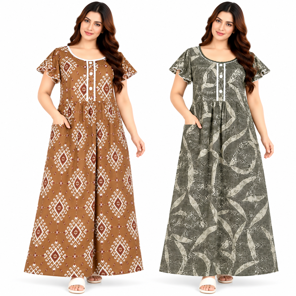 Women's Full Length Maxi Dress with Butterfly Sleeves | Long Casual Dress for Women | Relaxed Flowy Silhouette | Everyday Home Wear, Casual Outings & Comfortable Daily Wear - Image 1