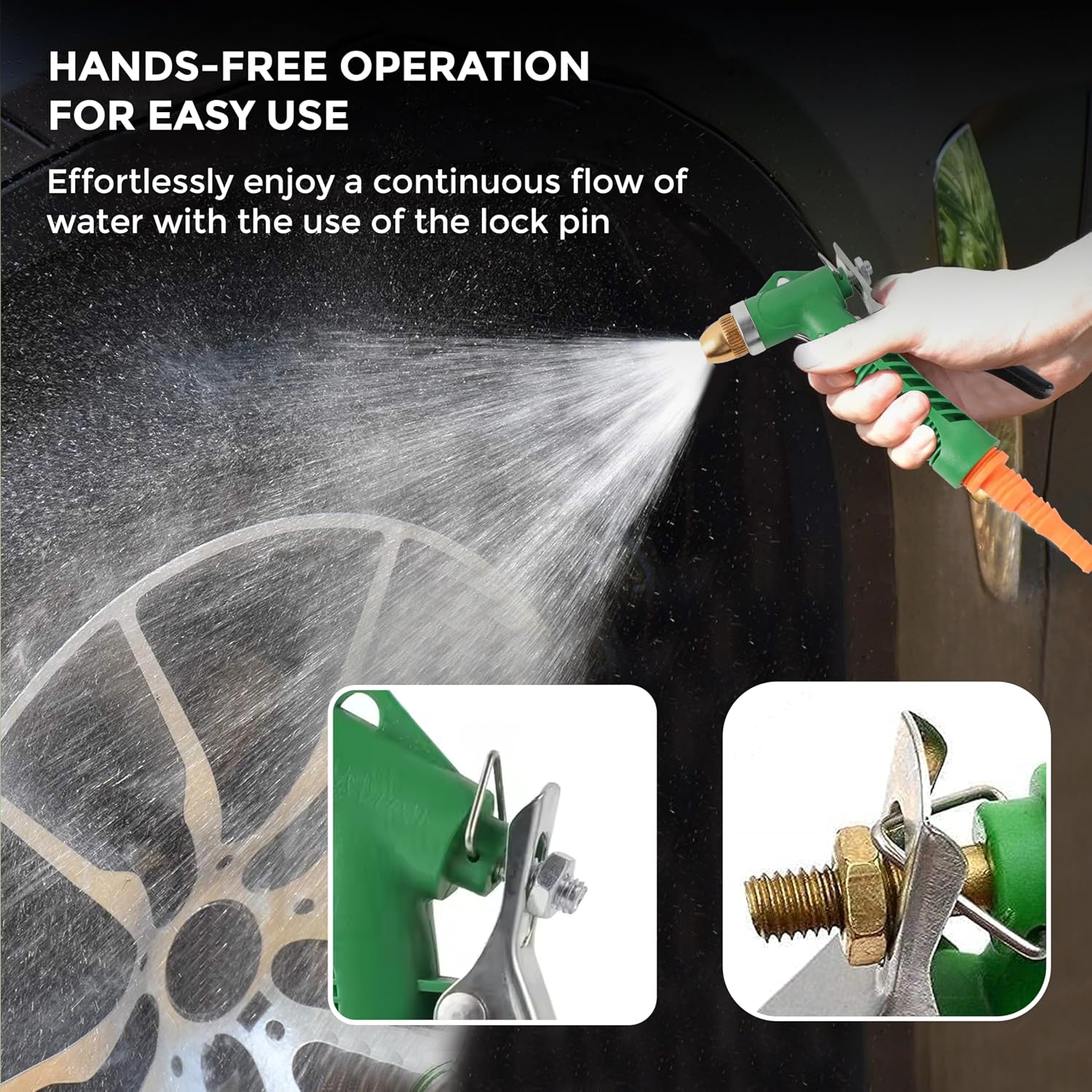 High-Pressure Garden Water Spray Gun | 3 Adjustable Spray Patterns | Hands-Free Operation, Durable Brass Nozzle for Car Washing, Plant Watering, and Pet Cleaning - Pack Of 1 - Image 2